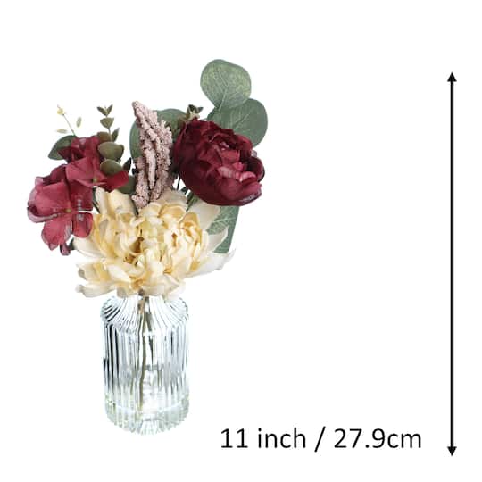 11" Burgundy Hydrangea Mum Mix in Glass Vase by Ashland®